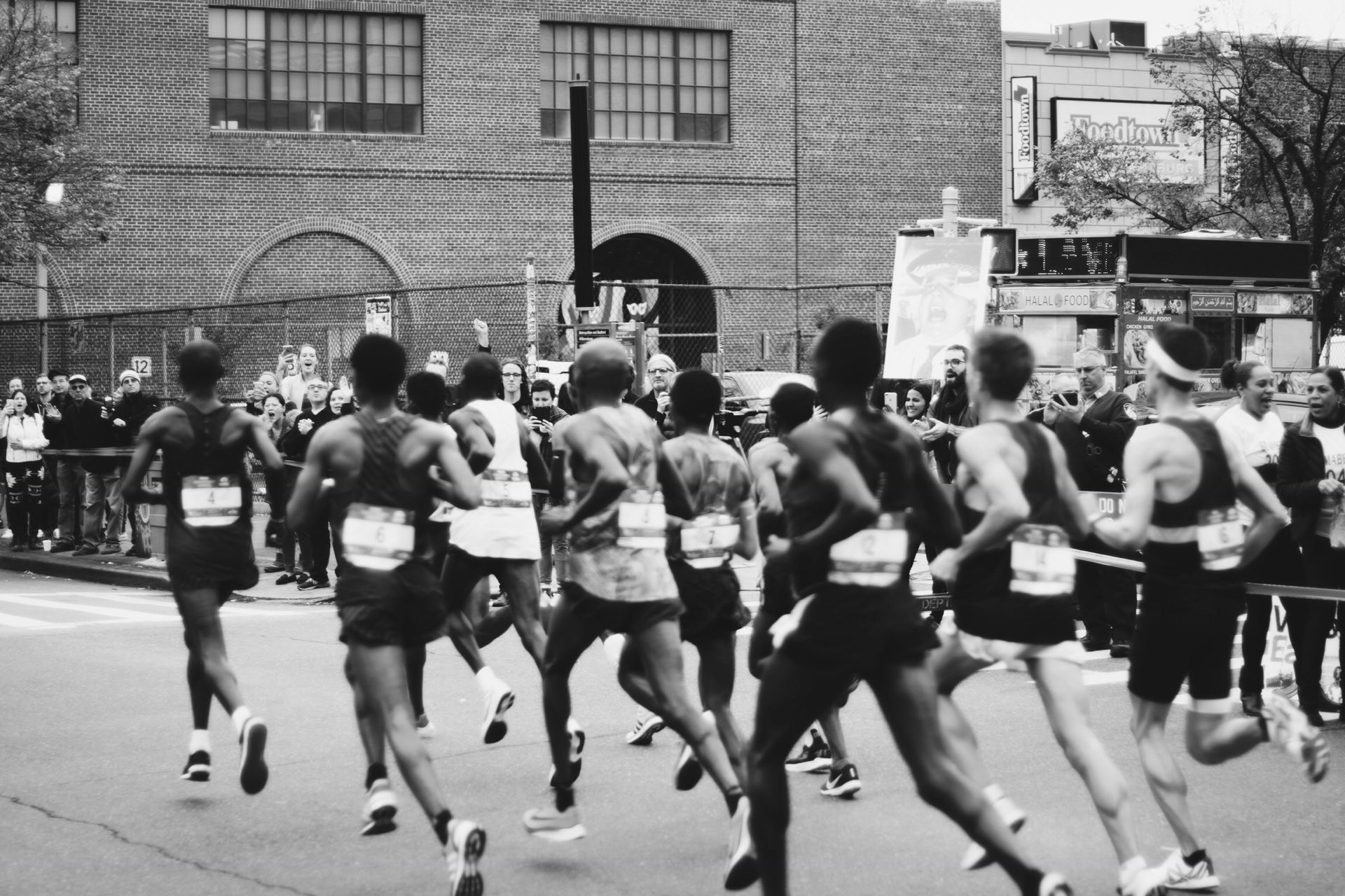 A packed city race field at dawn